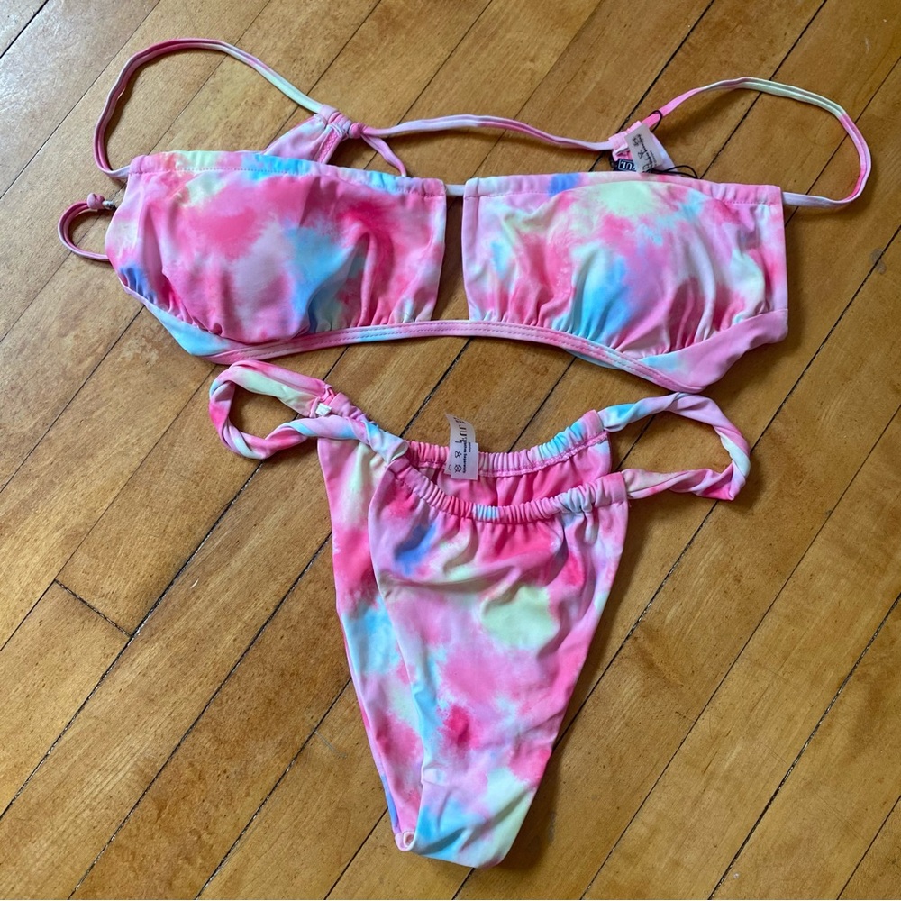 NWT pink rainbow scrunch bikini
